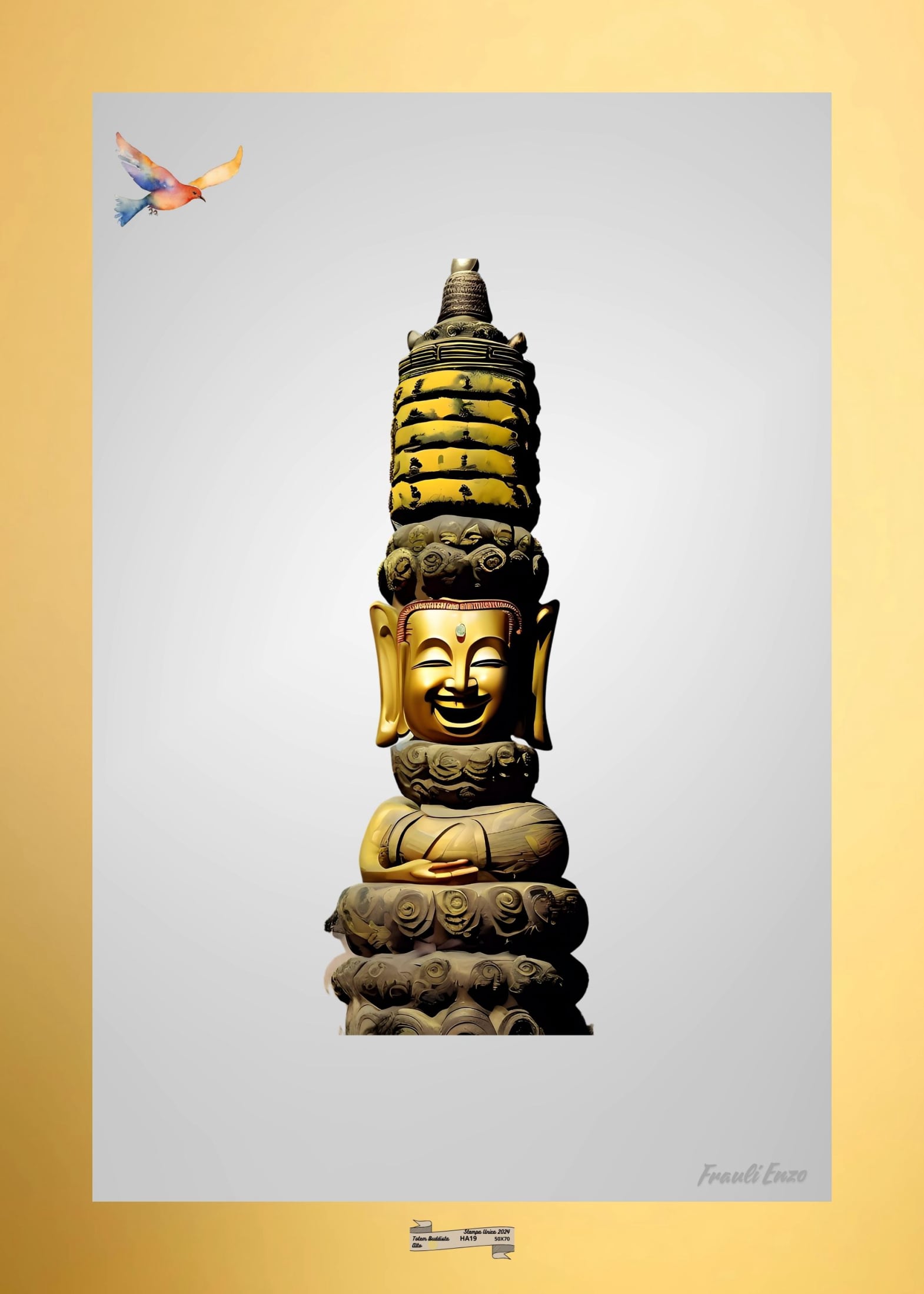 HA19 TOTEM BUDDISTA ALTO Artista FRAULI ENZO - protezione con patamu.com - info www.fraulienzo.it