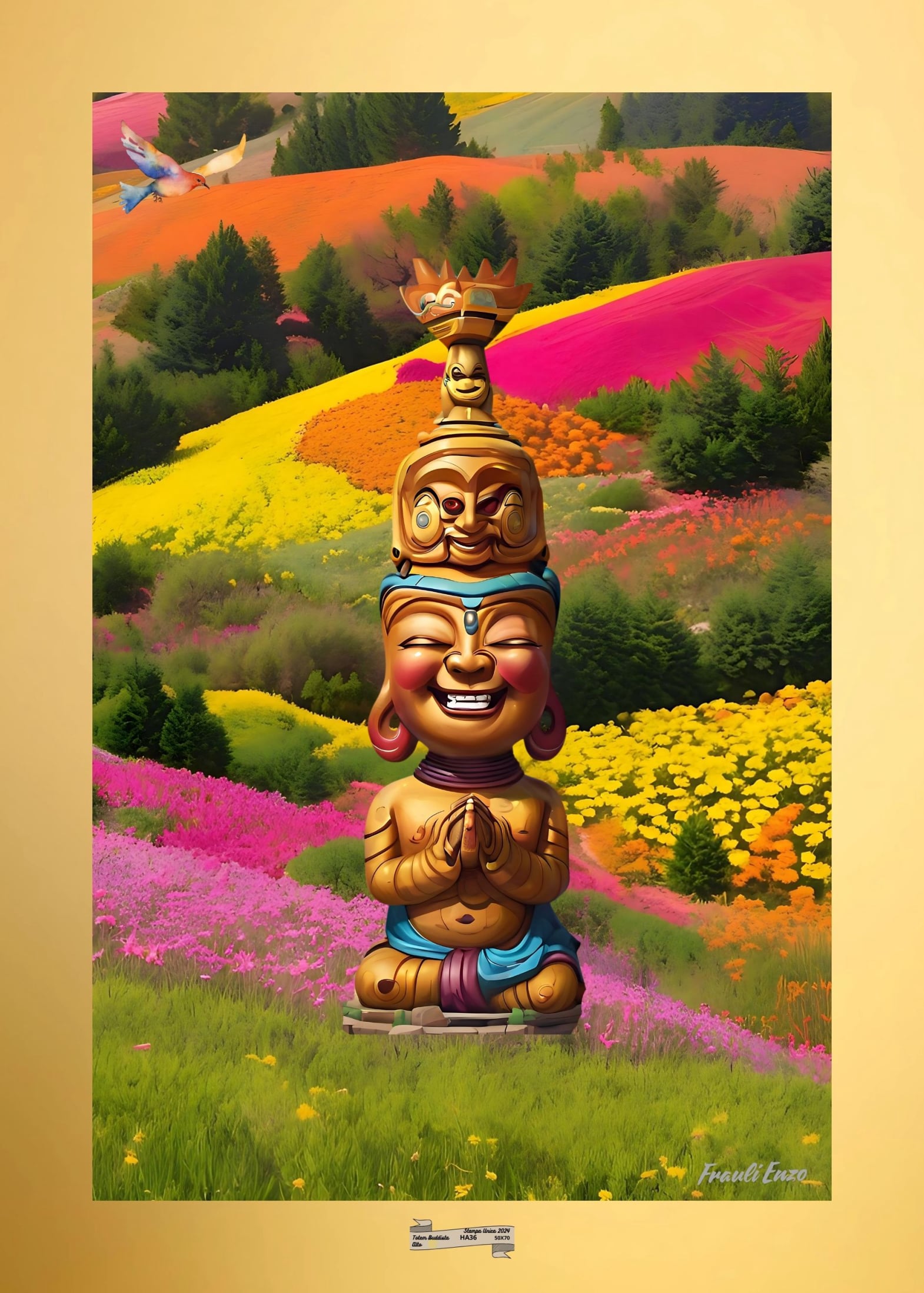 HA36 TOTEM BUDDISTA ALTO Artista FRAULI ENZO - protezione con patamu.com - info www.fraulienzo.it