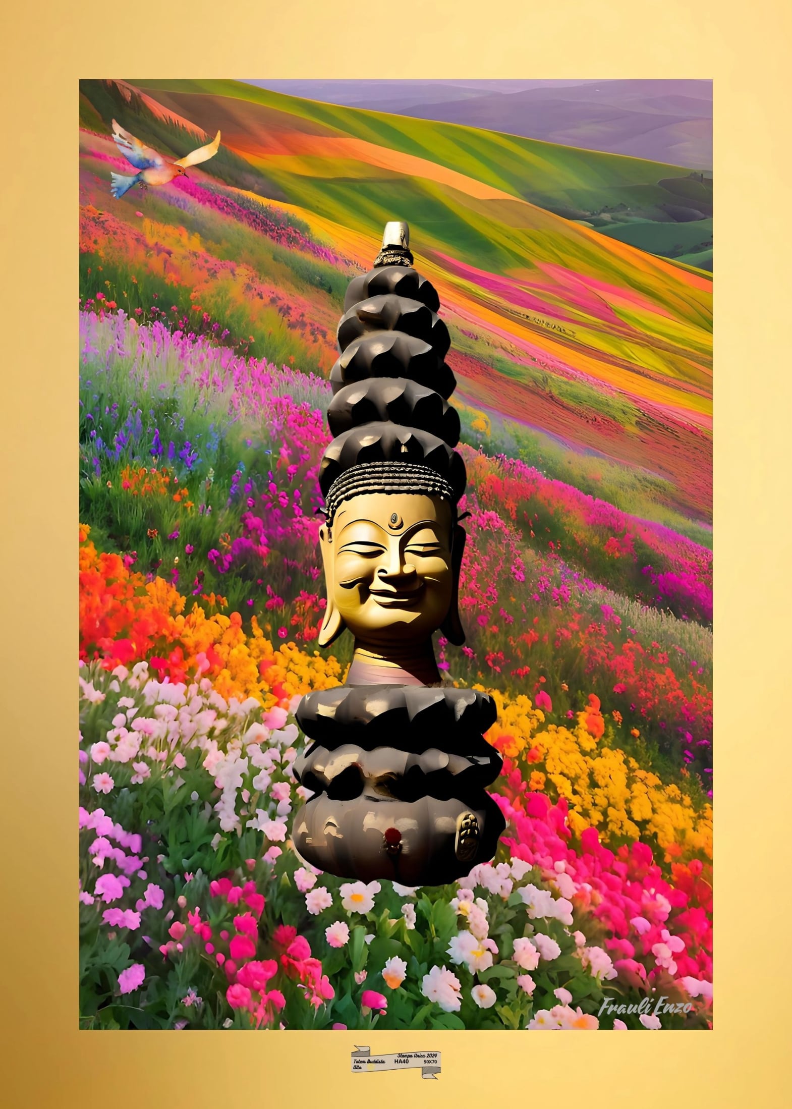 HA40 TOTEM BUDDISTA ALTO Artista FRAULI ENZO - protezione con patamu.com - info www.fraulienzo.it