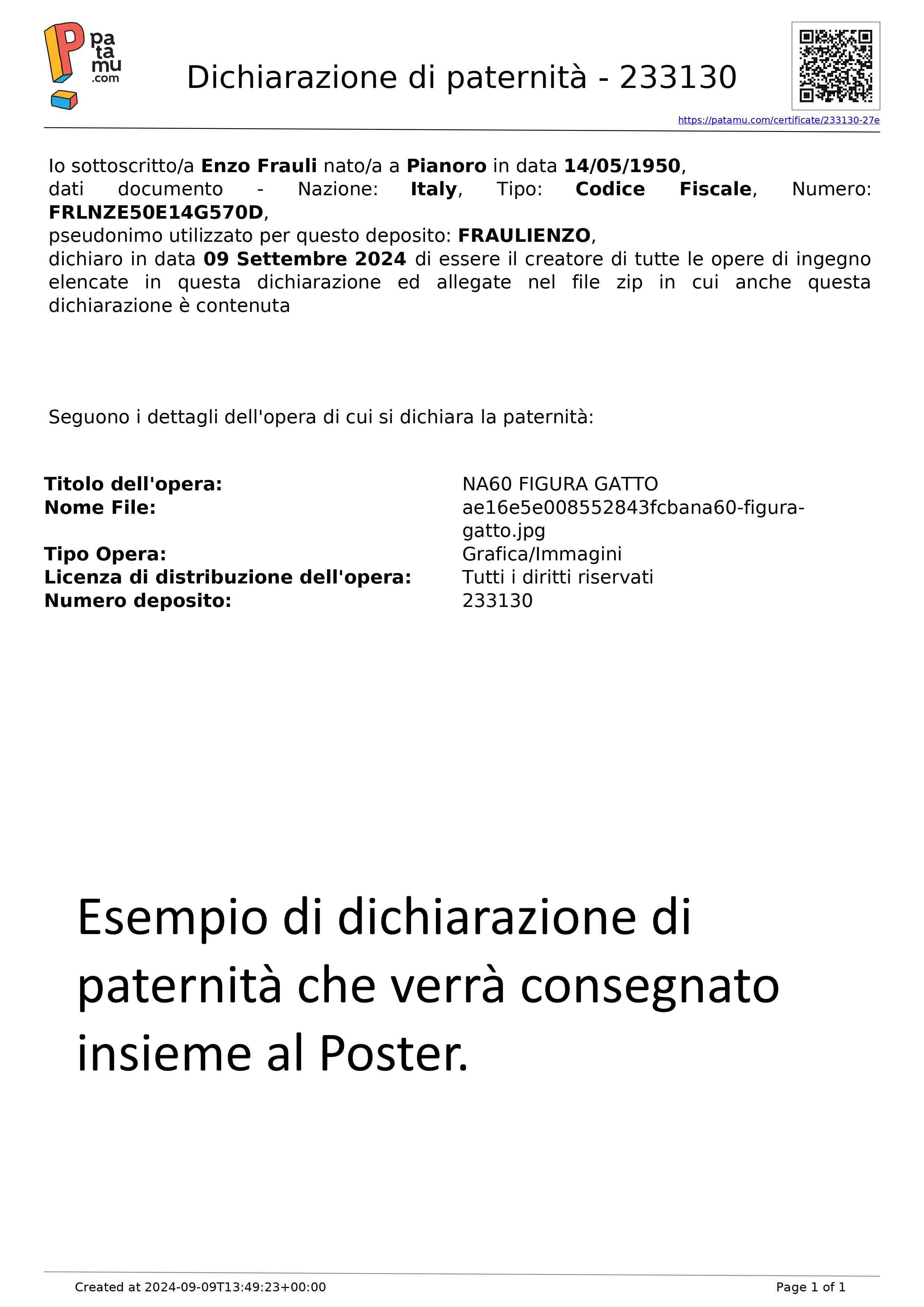 garanzia dei poster realizzati da Frauli Enzo